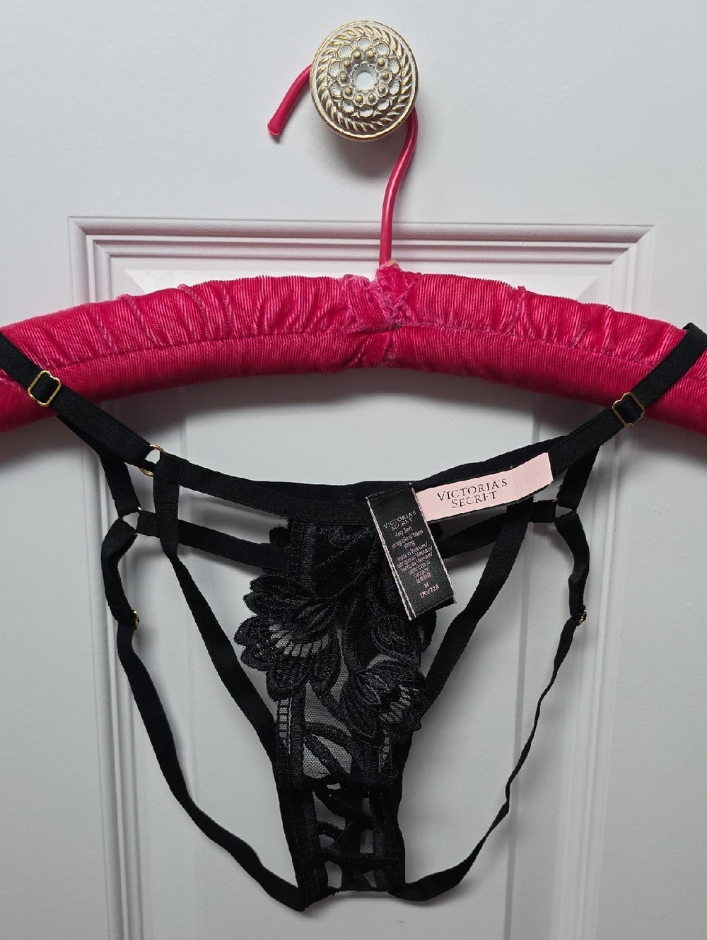 Victoria's Secret Black Floral Lace Strappy Thong